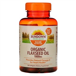 Sundown Naturals, Organic Flaxseed Oil, 1,000 mg, 100 Softgels