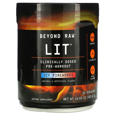 GNC Beyond Raw, LIT, Clinically Dosed Pre-Workout, Icy Fireworks, 14.03 oz (397.8 g)