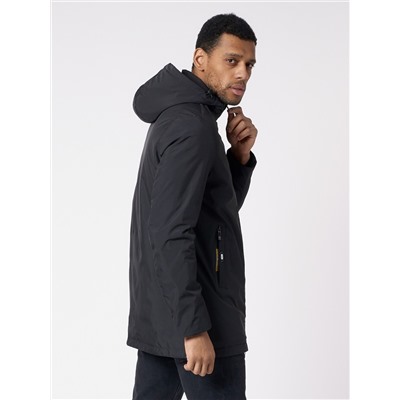 Куртка мужская удлиненная с капюшоном черного цвета 88661Ch