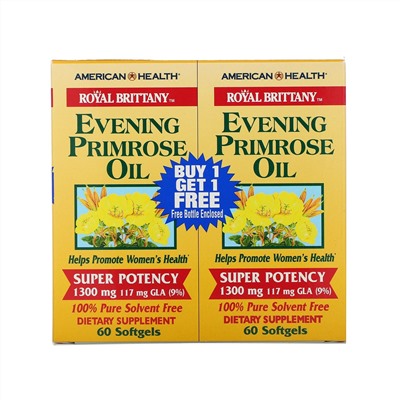 American Health, Royal Brittany, масло первоцвета вечернего, 1300 мг, 2 флакона, 60 мягких таблеток в каждом