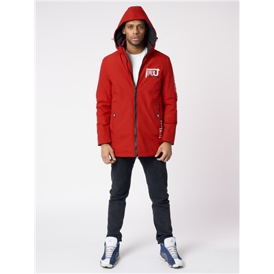 Куртка мужская удлиненная с капюшоном красного цвета 88661Kr