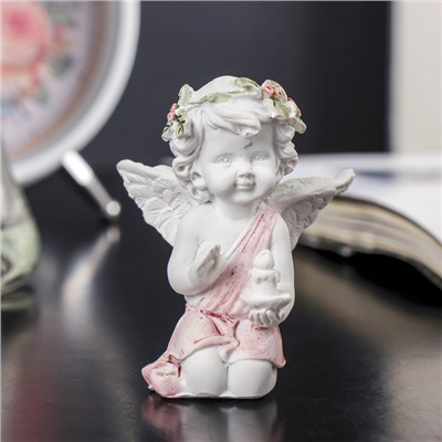 Сувенир полистоун "Белый ангел в рябиновом веночке со свечой/крестом" МИКС 6х5х3,5 см