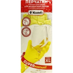 Перчатки латексные хозяйственные Komfi, с хлопковым напылением, размер XL, цвет жёлтый