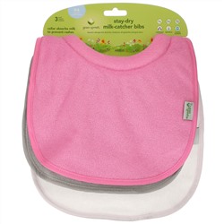 Green Sprouts, Stay Dry Milk Catcher Bibs, 0-6 Months, Pink Grey, 3 Pack