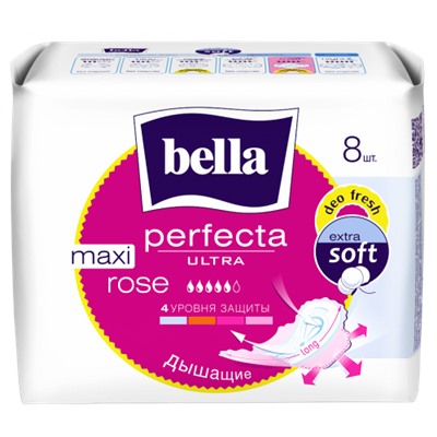 Гигиенические прокладки Bella Perfecta Ultra (Белла Перфекта Ультра) Махi Rose Deo Fresh, 5 капель, 8 шт