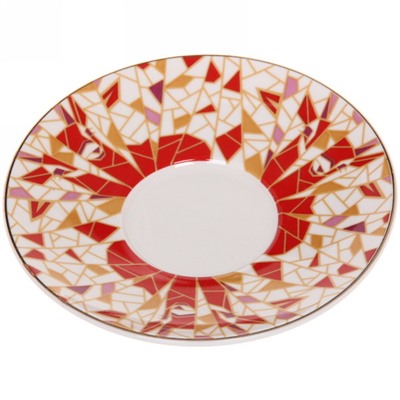 Кофейная пара (зеркальная кружка 90мл+блюдце) анаморфный дизайн "Олень" красный