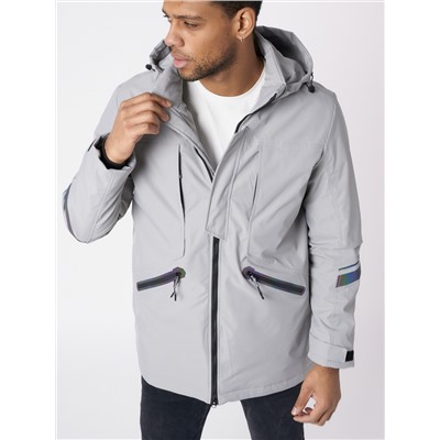 Куртка мужская удлиненная с капюшоном светло-серого цвета 88611SS