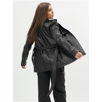 Классическая кожаная куртка женская черного цвета 3607Ch