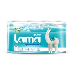 Туалетная бумага 2-слойная Snow Lama (Сноу Лама) белая, 8 рулонов