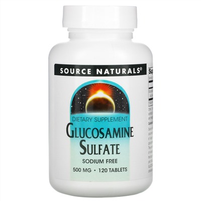 Source Naturals, Сульфат глюкозамина, без натрия, 500 мг, 120 таблеток