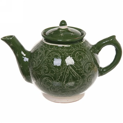 Набор чайный (блюдо, чайник, пиала 6шт) зеленый Риштанская керамика