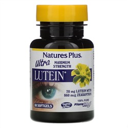 Nature's Plus, Ultra Lutein, максимальная сила, 20 мг, 60 мягких желатиновых капсул