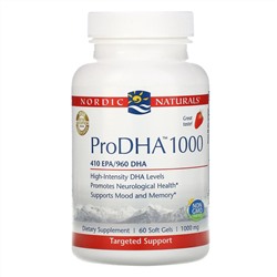 Nordic Naturals, ProDHA 1000, добавка с аминокислотами, с клубничным вкусом, 1000 мг, 60 капсул