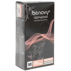 Перчатки виниловые Benovy (Бенови), прозрачные, размер M, 100 пар