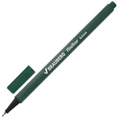 Ручка капиллярная (линер) Brauberg (Брауберг) Aero, темно-зеленая, трехгранная, металлический наконечник 0,5 мм, линия письма 0,4 мм