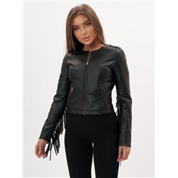 Короткая кожаная куртка женская черного цвета 95Ch