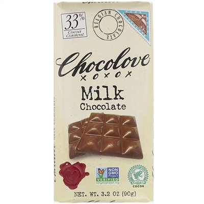 Chocolove, молочный шоколад, 33% какао, 90 г (3,2 унции)