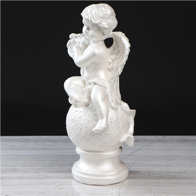 Статуэтка "Ангел с арфой, на шаре, перламутровый, гипс, 34 см