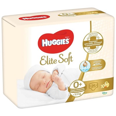 Подгузники "Huggies" Elite Soft 0+ до 3.5 кг, 25 шт