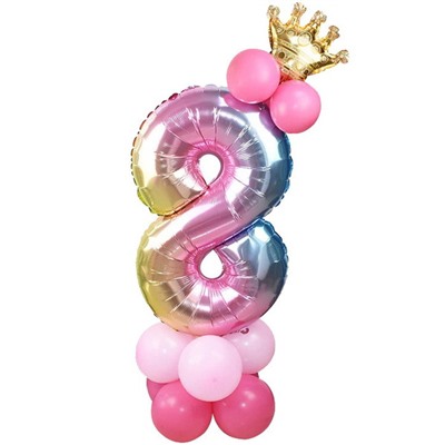Шар фольгированный 81 см “Цифра 8” с набором шаров (розовый перелив)