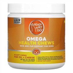 Ready Pet Go, Omega Health Chews, Skin and Fur Support For Dogs, All Ages, Fish Oil + Cheese, 90 Soft Chews