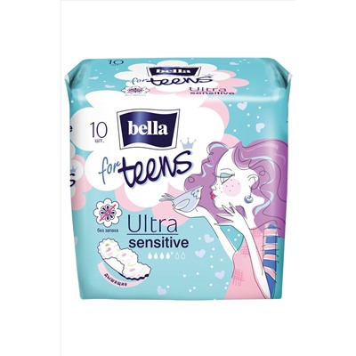 Bella, Женские гигиенические ультратонкие прокладки с крылышками bella for teens sensitive, 10 шт. Bella