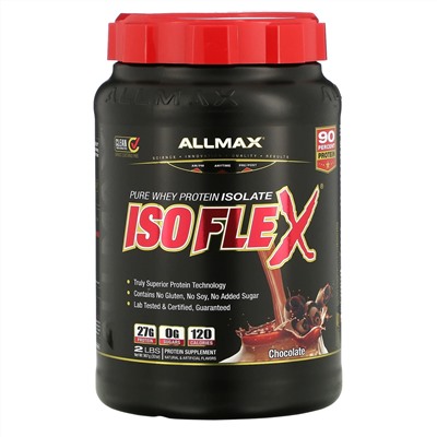 ALLMAX Nutrition, Isoflex, чистый изолят сывороточного протеина (фильтрация ИСП частицами, заряженными ионами), со вкусом шоколада, 907 г (2 фунта)