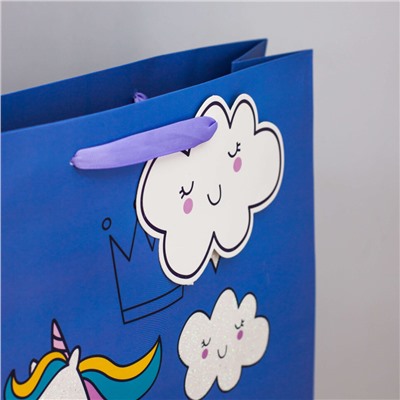 Пакет подарочный (L) "Unicorn and clouds ", blue (32*42*11.5)
