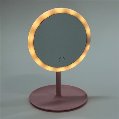 Зеркало настольное с подсветкой на подставке "SVETi", цвет розовый, USB, 28*18см