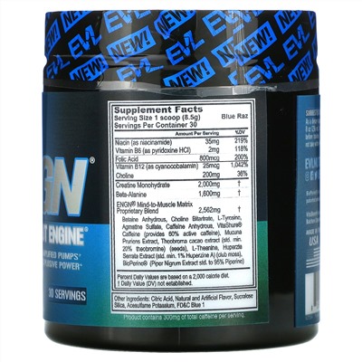 EVLution Nutrition, ENGN Pre-workout Engine, Blue Raz Flavor, 9 oz (255 g)