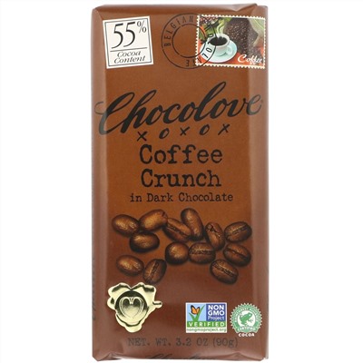 Chocolove, Coffee Crunch in Dark Chocolate, 55% Cocoa, 3.2 oz (90 g)