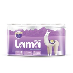 Туалетная бумага 3-слойная Snow Lama (Сноу Лама) белая, 8 рулонов