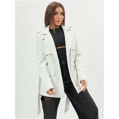 Классическая кожаная куртка женская белого цвета 3607Bl