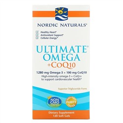 Nordic Naturals, Ultimate Omega + CoQ10, 1000 мг, 120 мягких желатиновых капсул