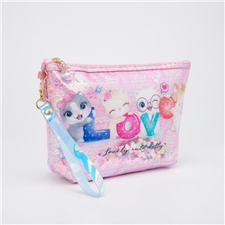 Косметичка-сумочка, отдел на молнии, с ручкой, цвет розовый, «Котята»