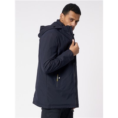 Куртка мужская удлиненная с капюшоном темно-синего цвета 88661TS