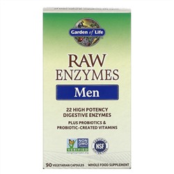 Garden of Life, RAW Enzymes, ферменты для мужчин, 90 вегетарианских капсул