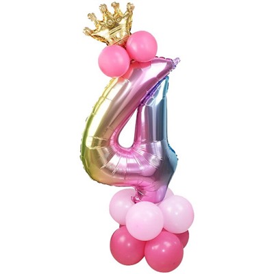 Шар фольгированный 81 см “Цифра 4” с набором шаров (розовый перелив)