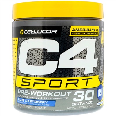 Cellucor, C4 Sport, предтренировочный, голубая малина, 9,5 унции (270 г)