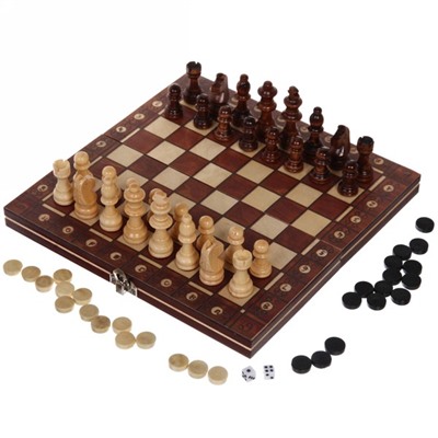 Игра настольная 3 в 1 "Шик" (шахматы, нарды, шашки) 12*24*3см, магнит.доска, пласт. фигурки