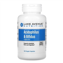 Lake Avenue Nutrition, Acidophilus и Bifidus, смесь пробиотиков, 8 млрд КОЕ, 180 растительных капсул