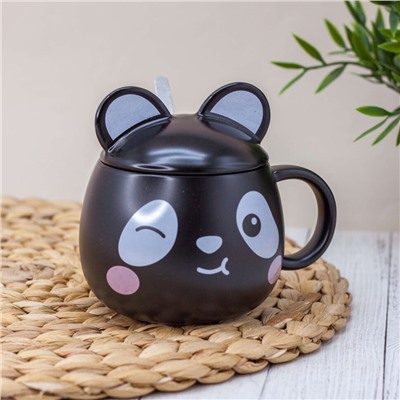 Кружка "Cute panda winks", black (380 ml)