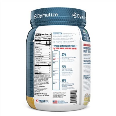 Dymatize Nutrition, ISO100 гидролизованный, 100% изолят сывороточного белка, вкус "торт именинника", 25,6 унц. (725 г)