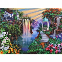 Алмазная мозаика 40*50см "Райский сад" с полным заполнением, напечатанной рамкой, на деревянном подрамнике J50482
