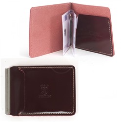 Зажим для купюр Premier-Z-933 натуральная кожа (зажим-скрепка, внешний карман д/карт) красный тем гладкий (138) 234569
