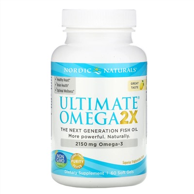 Nordic Naturals, Ultimate Omega 2X, лимон, 60 мягких таблеток