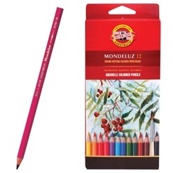 Карандаши цветные акварельные художественные KOH-I-NOOR “Mondeluz“, 12 цветов, 3,8 мм, заточенные, европодвес, 3716012001KSRU