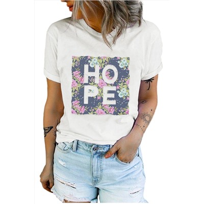 White HOPE Floral Print Short Sleeve T Shirt