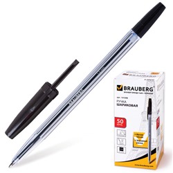 Ручка шариковая BRAUBERG Line, корпус прозрачный, черная, узел 1 мм, линия письма 0,5 мм