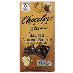 Chocolove, Salted Almond Butter in Dark Chocolate, 55% Cocoa, 3.2 oz (90 g)